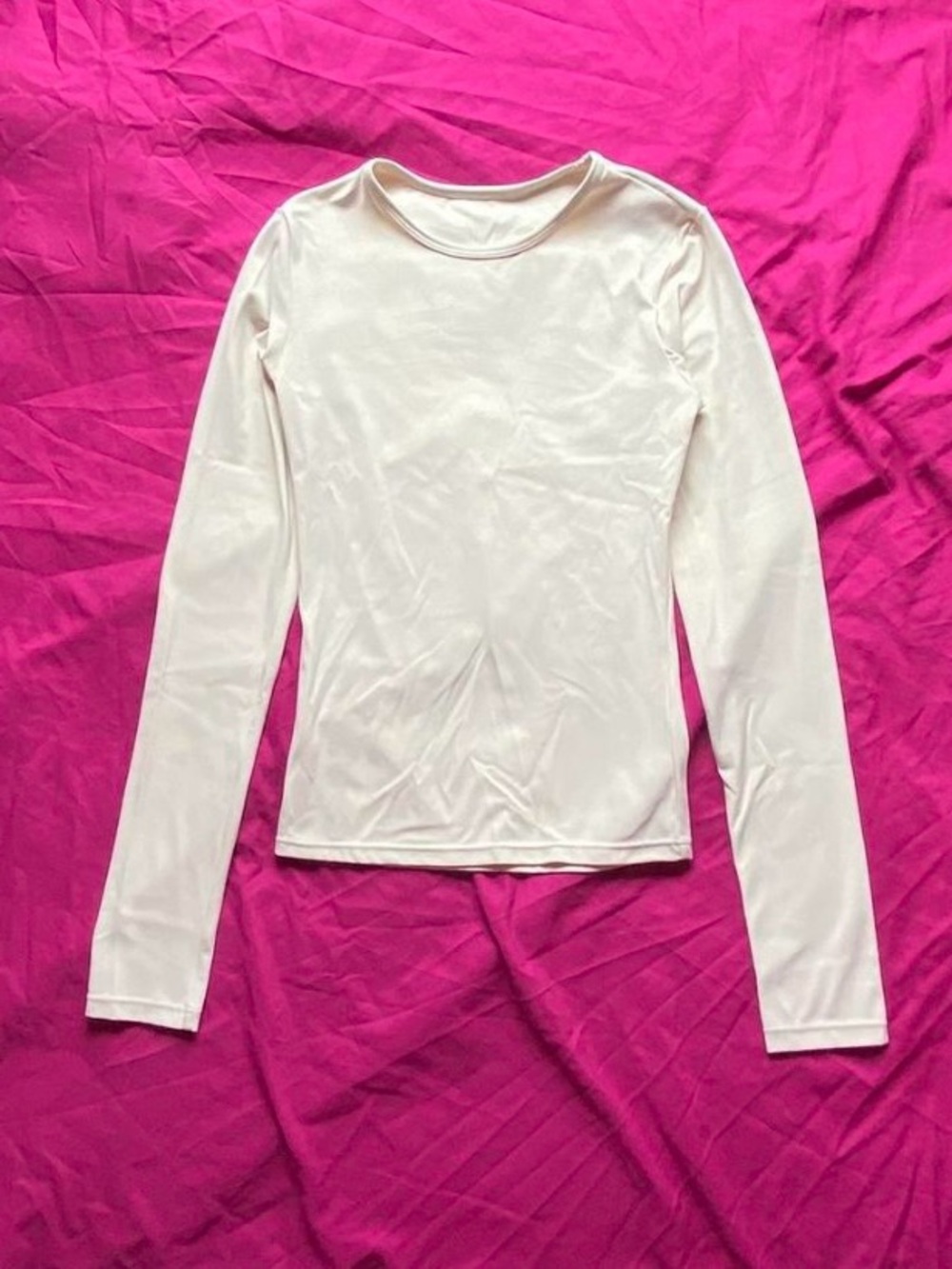 Women’s White Long Sleeve Crew Neck Top -Pearl White Spandex and Polyester
